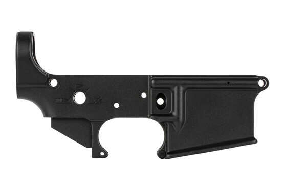 The SOLGW Stripped AR15 Rebellious Stripes Lower Receiver features a hardcoat anodized black finish